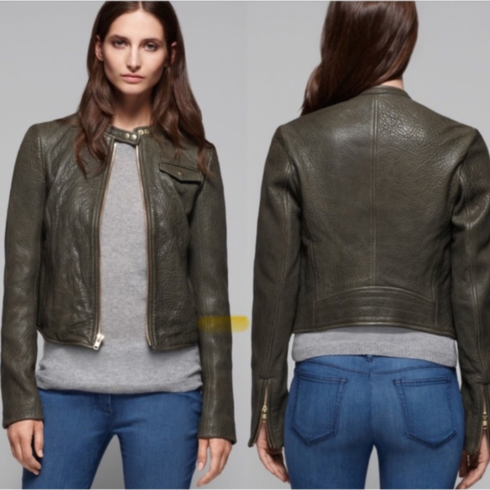 Theory Lystra Lambskin Olive Green Leather jacket, size SP sale!